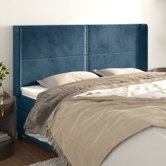 Cabeceira cama c/ abas veludo 183x16x118/128 cm azul-escuro