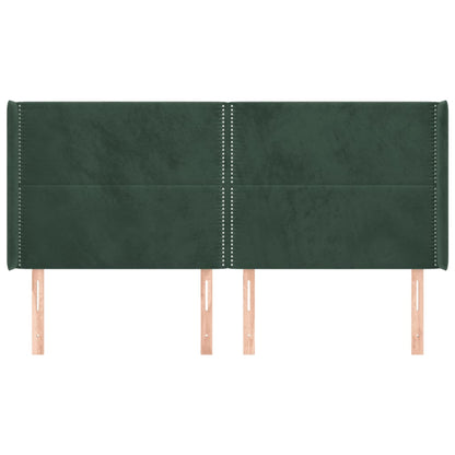 Cabeceira cama c/ abas veludo 203x16x118/128 cm verde-escuro