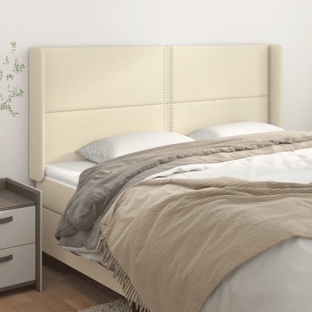 Cabeceira cama c/ abas couro artificial 203x16x118/128 cm creme