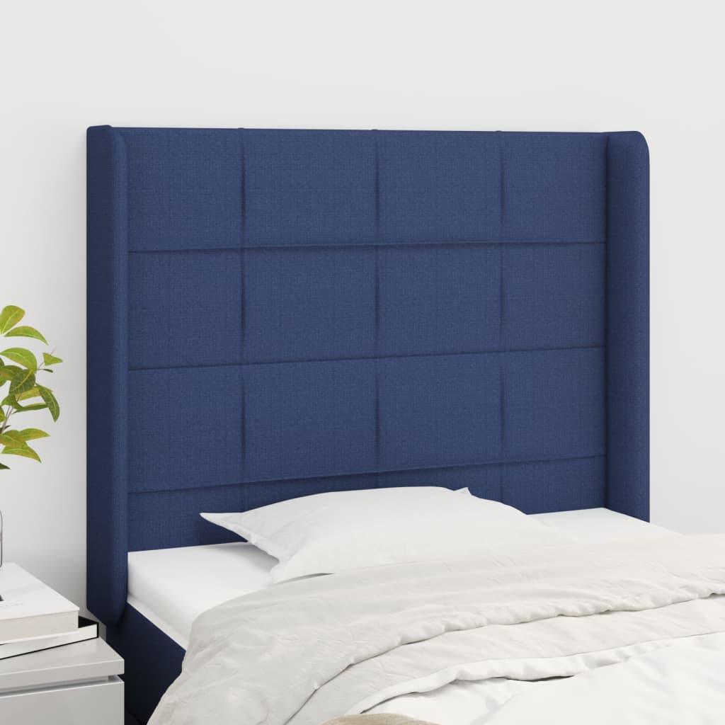 Cabeceira de cama c/ abas tecido 93x16x118/128 cm azul