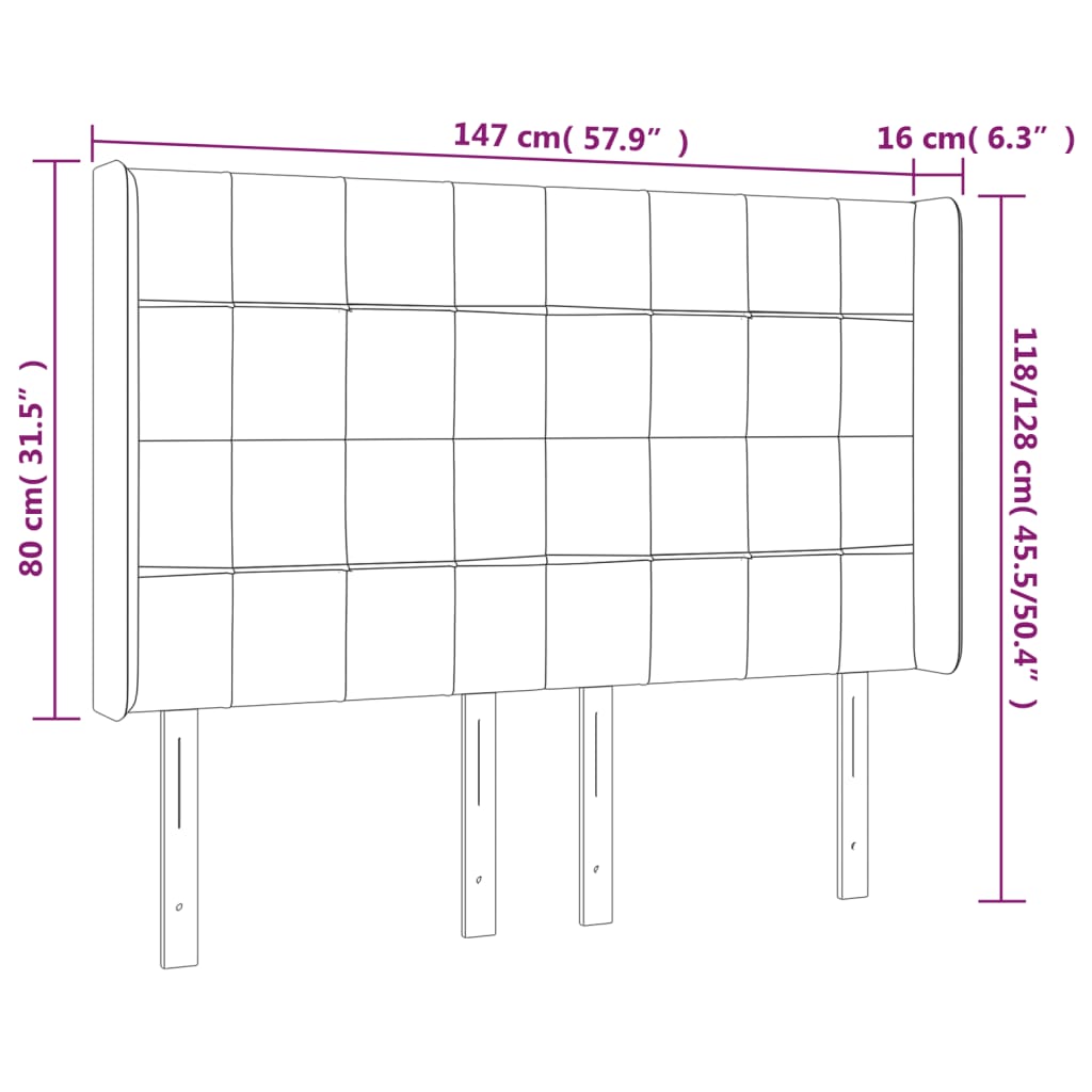 Cabeceira cama c/ abas tecido 147x16x118/128 cm cinzento-claro