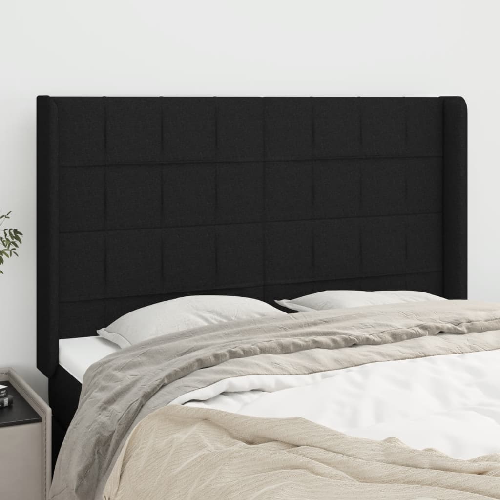 Cabeceira de cama c/ abas tecido 147x16x118/128 cm preto