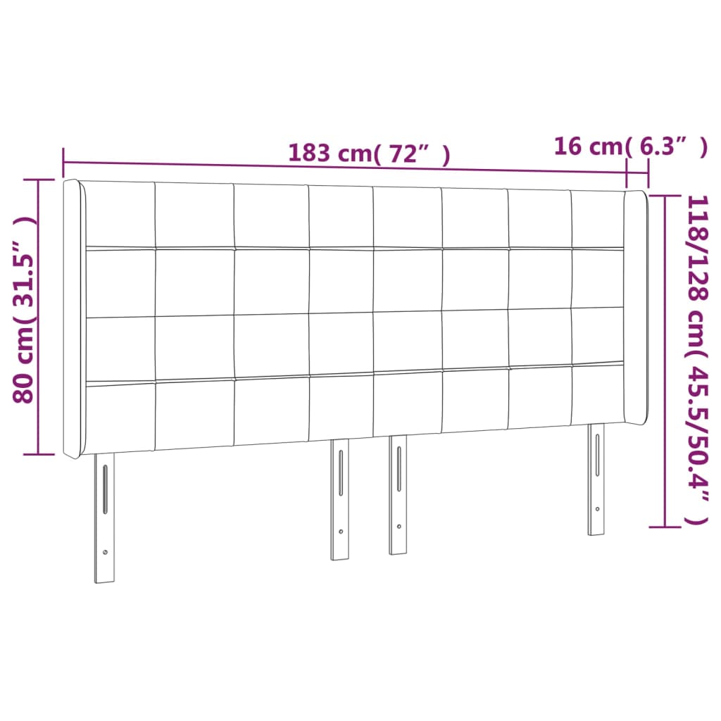 Cabeceira cama c/ abas tecido 183x16x118/128 cm cinzento-claro