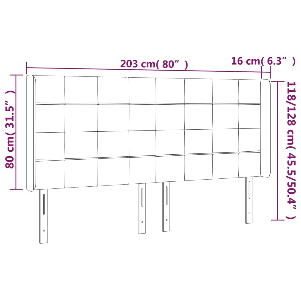 Cabeceira de cama c/ abas tecido 203x16x118/128 cm preto