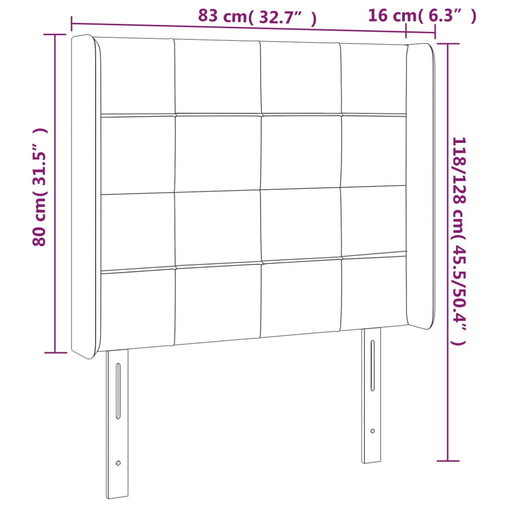 Cabeceira de cama c/ abas veludo 83x16x118/128cm cinzento-claro