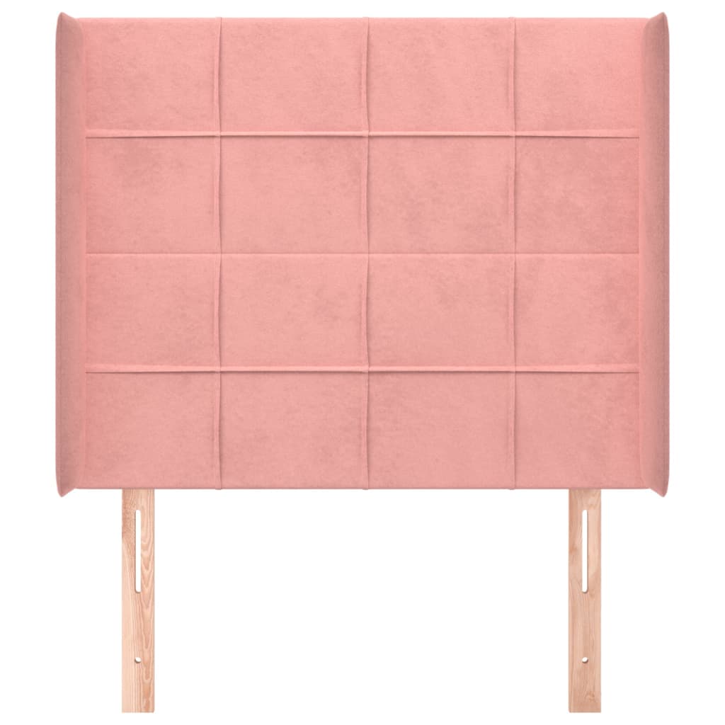 Cabeceira de cama c/ abas veludo 83x16x118/128 cm rosa