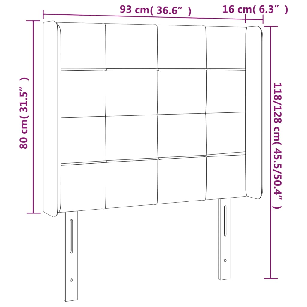 Cabeceira de cama c/ abas veludo 93x16x118/128 cm preto