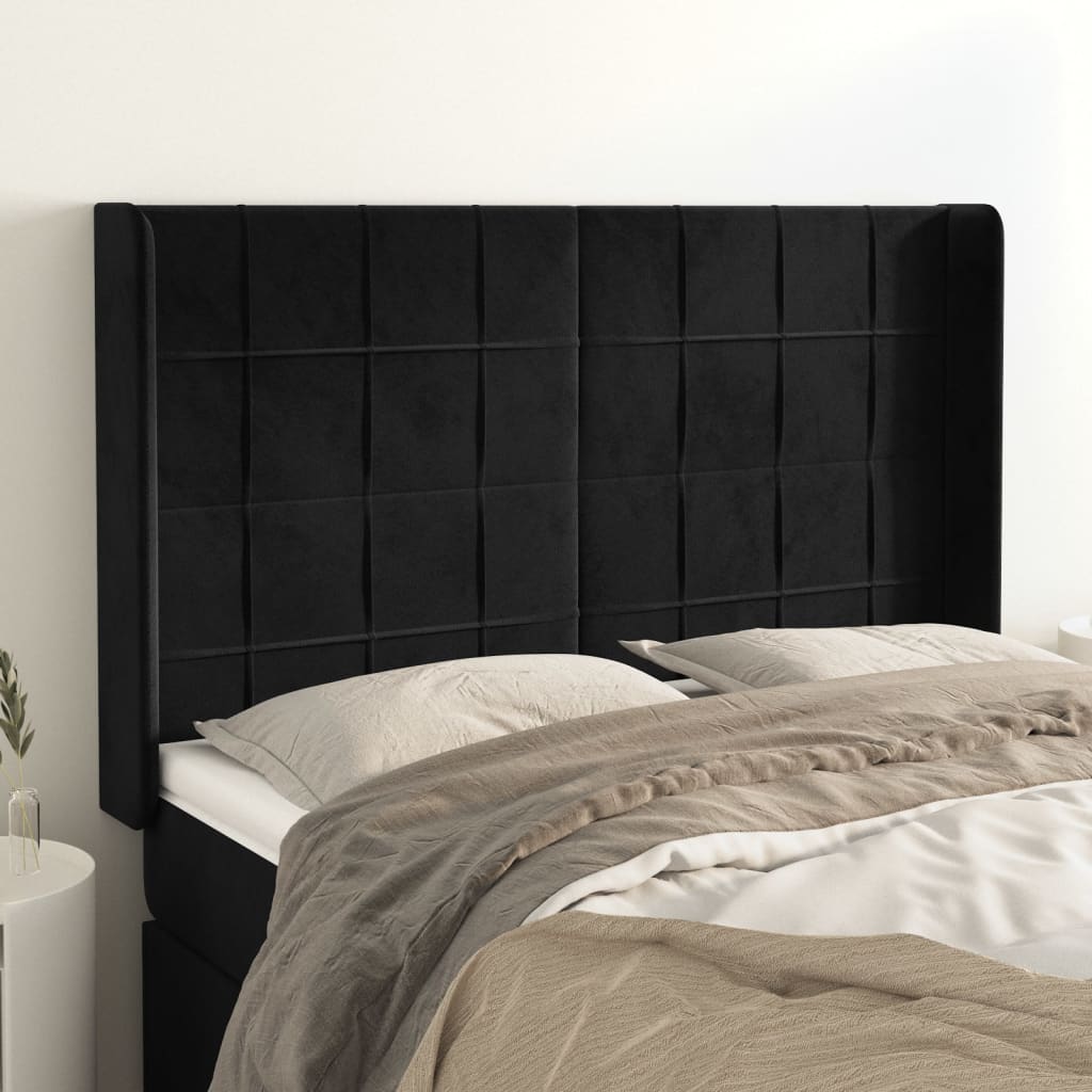 Cabeceira de cama c/ abas veludo 147x16x118/128 cm preto