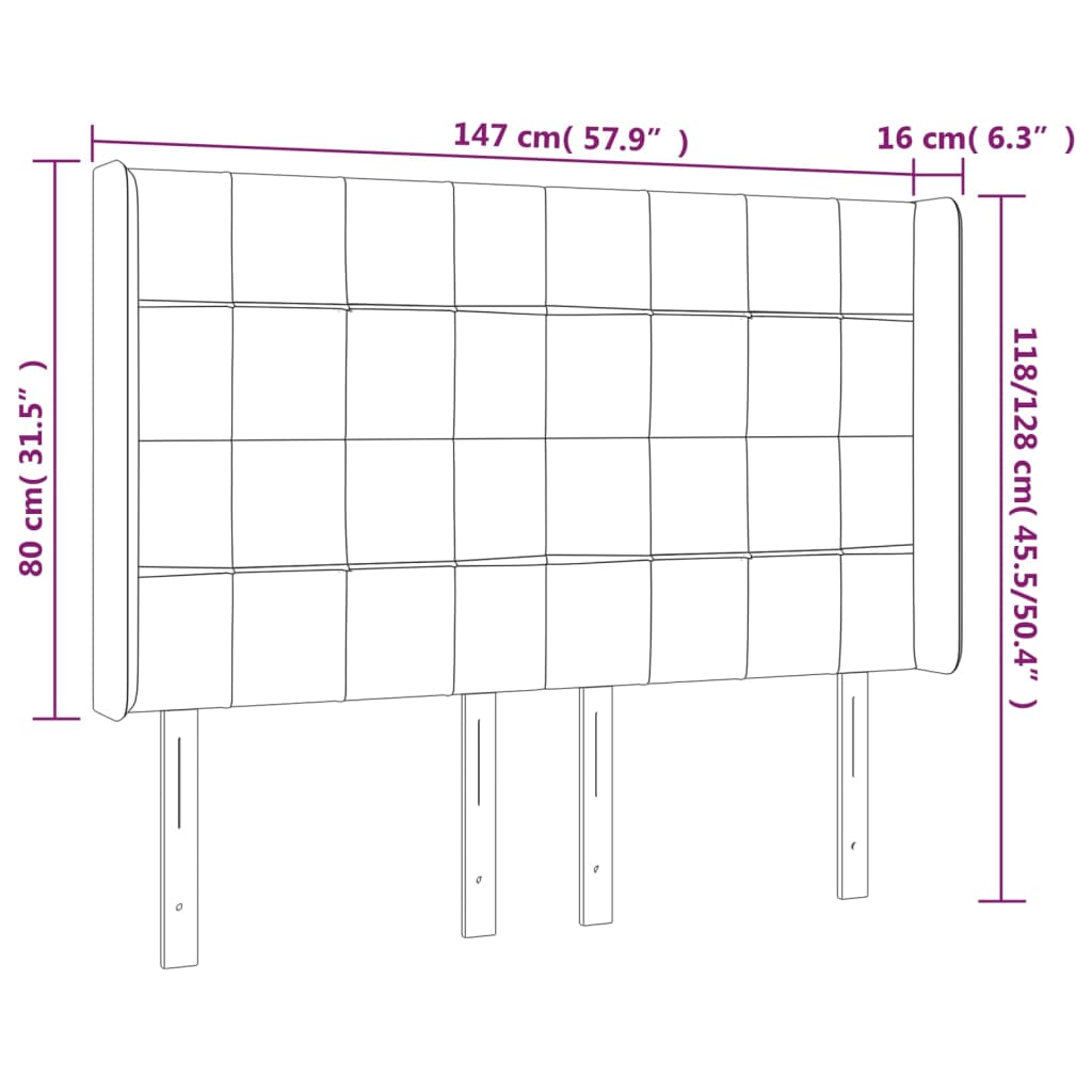 Cabeceira cama c/ abas veludo 147x16x118/128 cm rosa