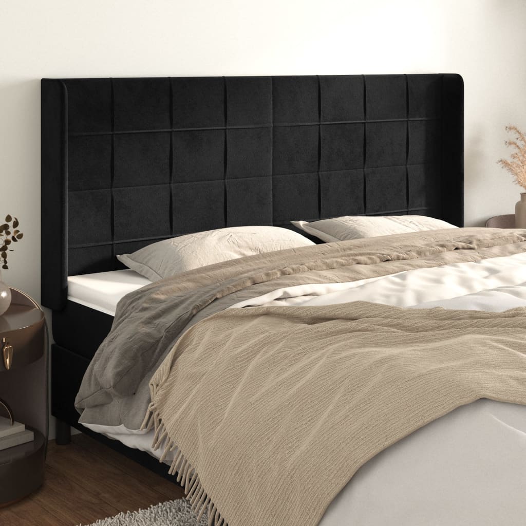 Cabeceira de cama c/ abas veludo 163x16x118/128 cm preto