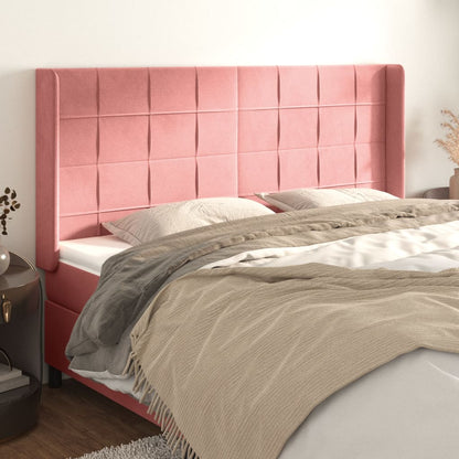 Cabeceira cama c/ abas veludo 203x16x118/128 cm rosa