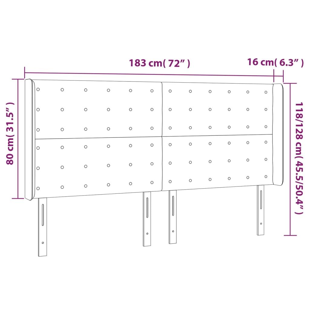 Cabeceira de cama c/ abas couro artif. 183x16x118/128 cm preto