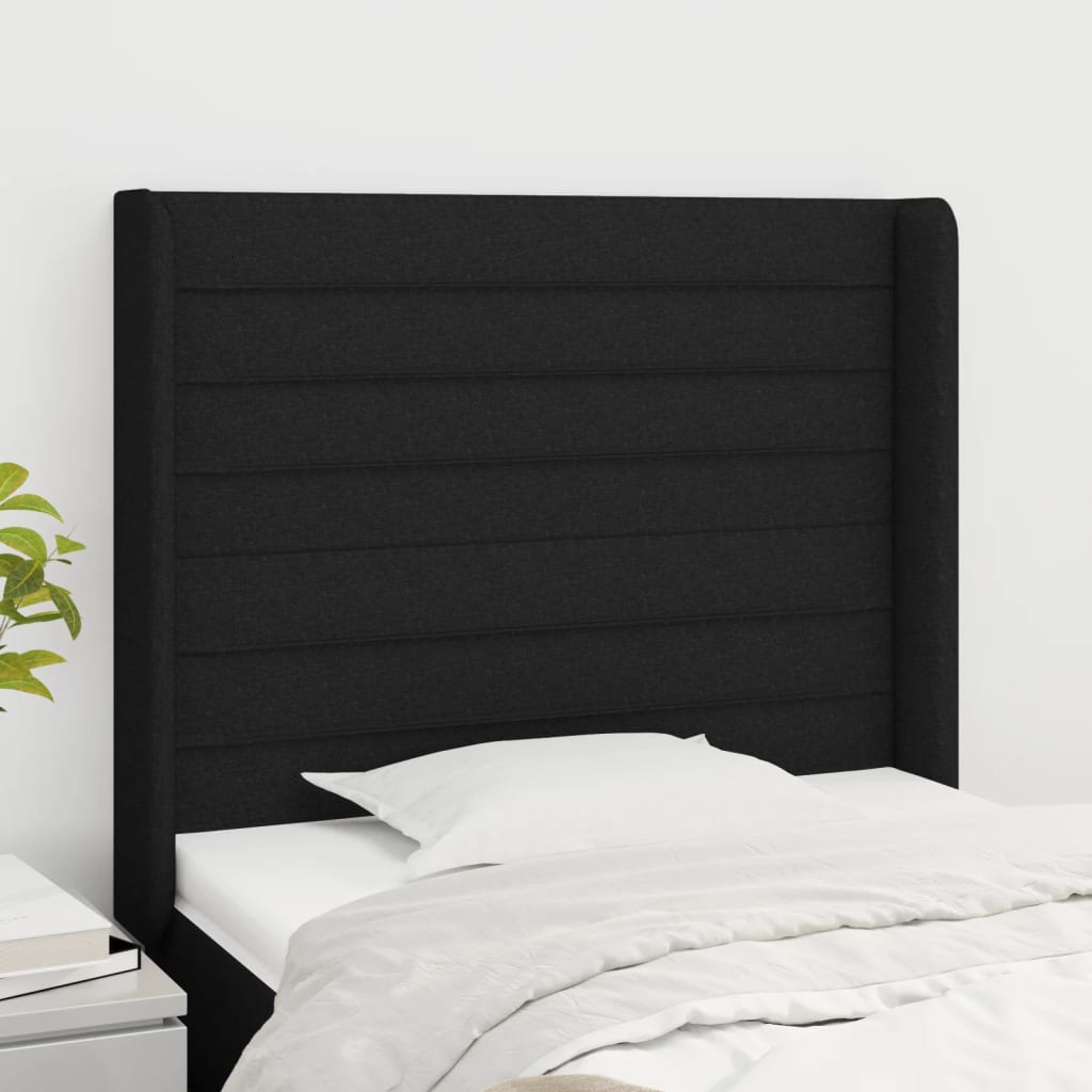 Cabeceira de cama c/ abas tecido 83x16x118/128 cm preto