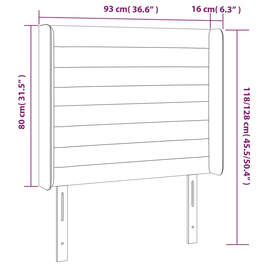 Cabeceira de cama c/ abas tecido 93x16x118/128cm cinzento-claro