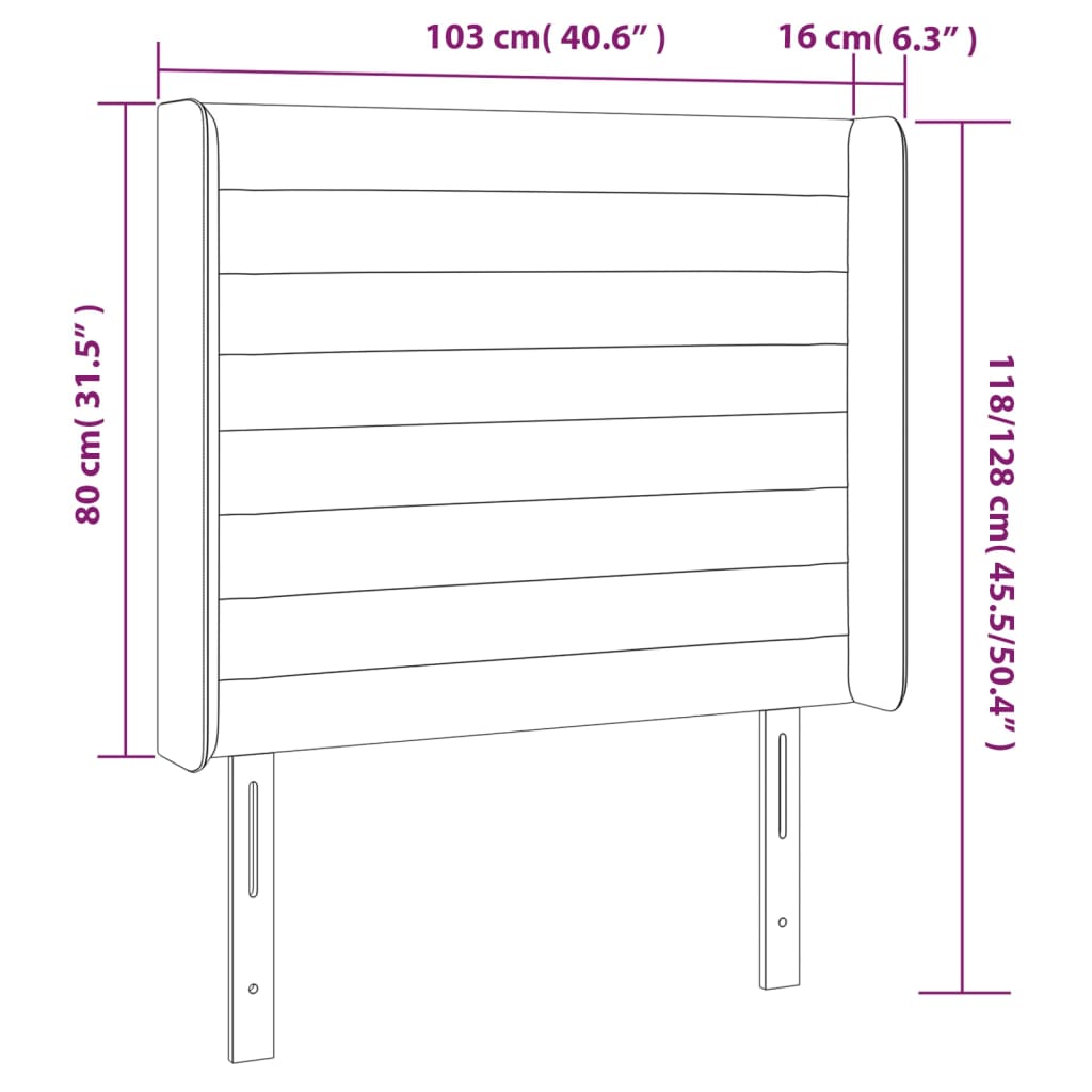 Cabeceira de cama c/ abas tecido 103x16x118/128 cm preto