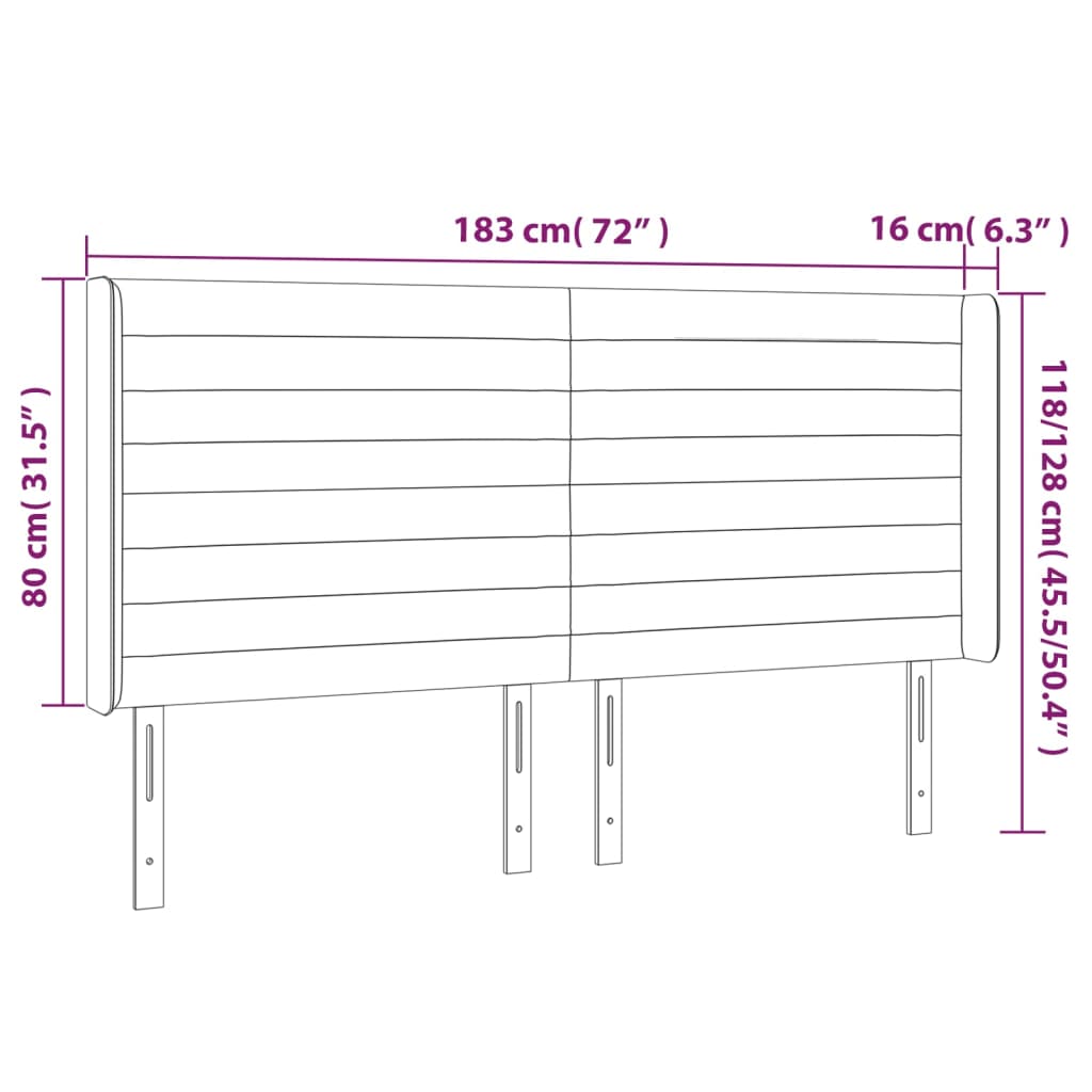 Cabeceira cama c/ abas tecido 183x16x118/128 cm cinzento-claro