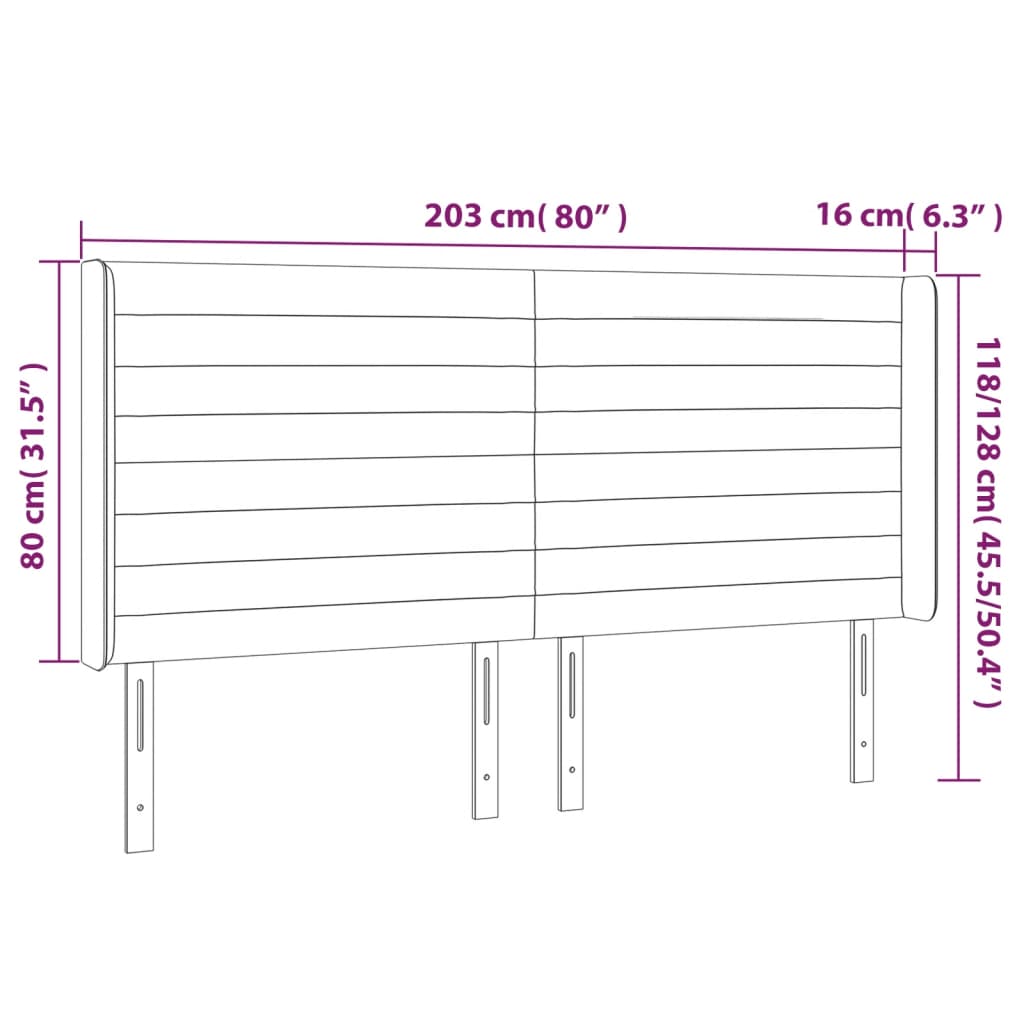 Cabeceira cama c/ abas tecido 203x16x118/128 cm cinzento-claro