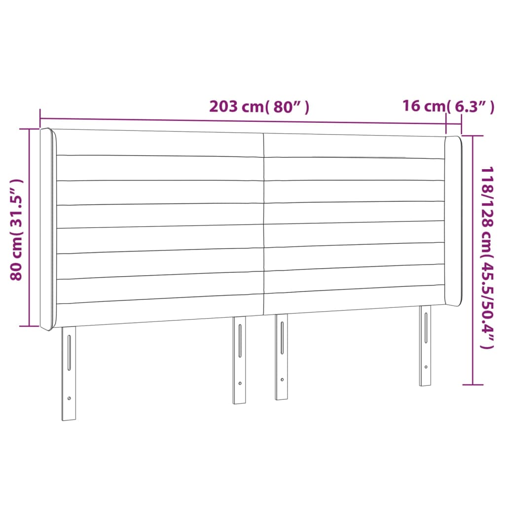 Cabeceira de cama c/ abas tecido 203x16x118/128 cm preto