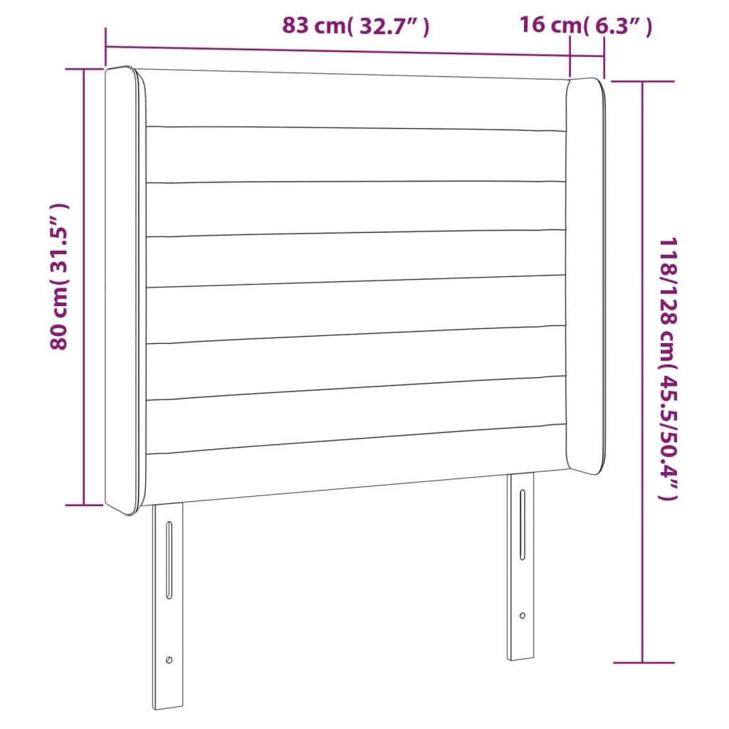 Cabeceira de cama c/ abas veludo 83x16x118/128 cm rosa