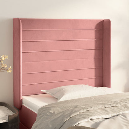 Cabeceira de cama c/ abas veludo 83x16x118/128 cm rosa