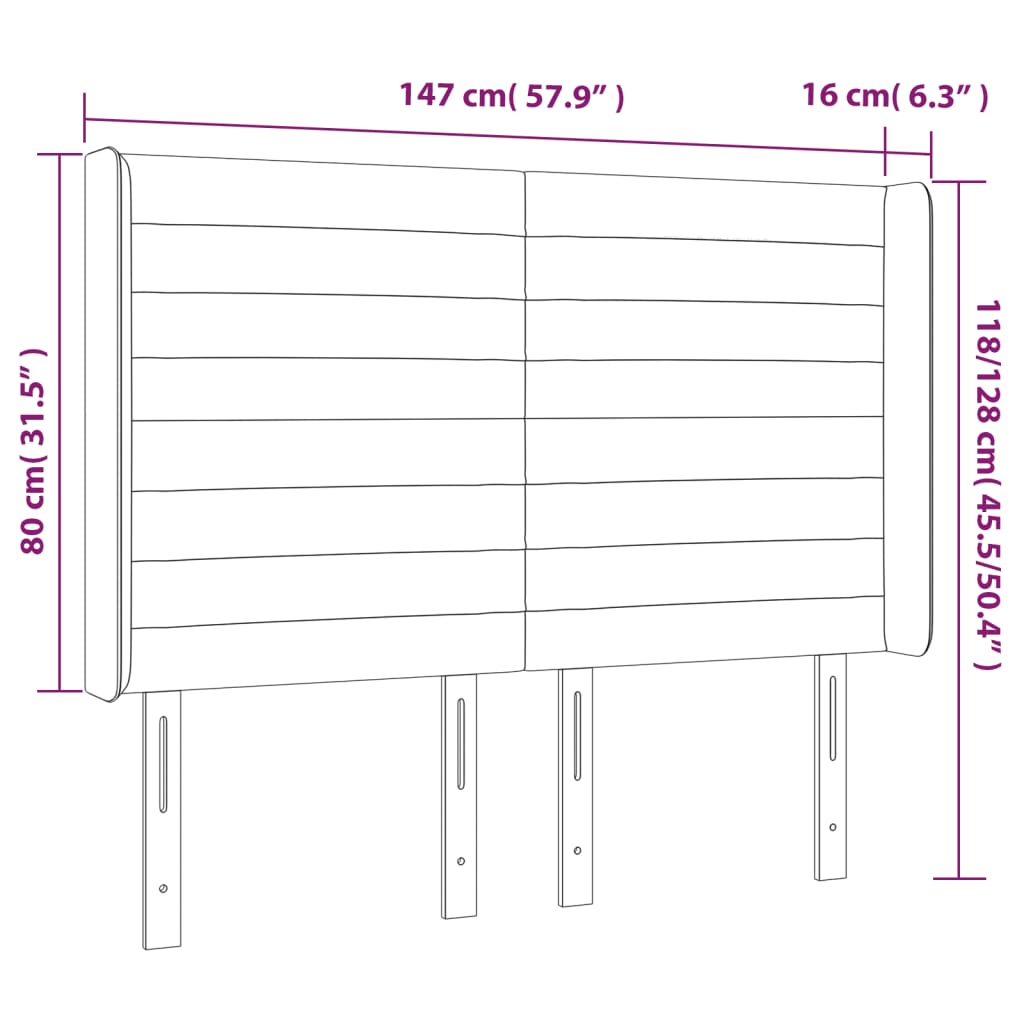 Cabeceira cama c/ abas veludo 147x16x118/128 cm rosa