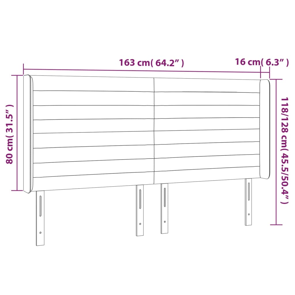 Cabeceira cama c/ abas veludo 163x16x118/128 cm rosa