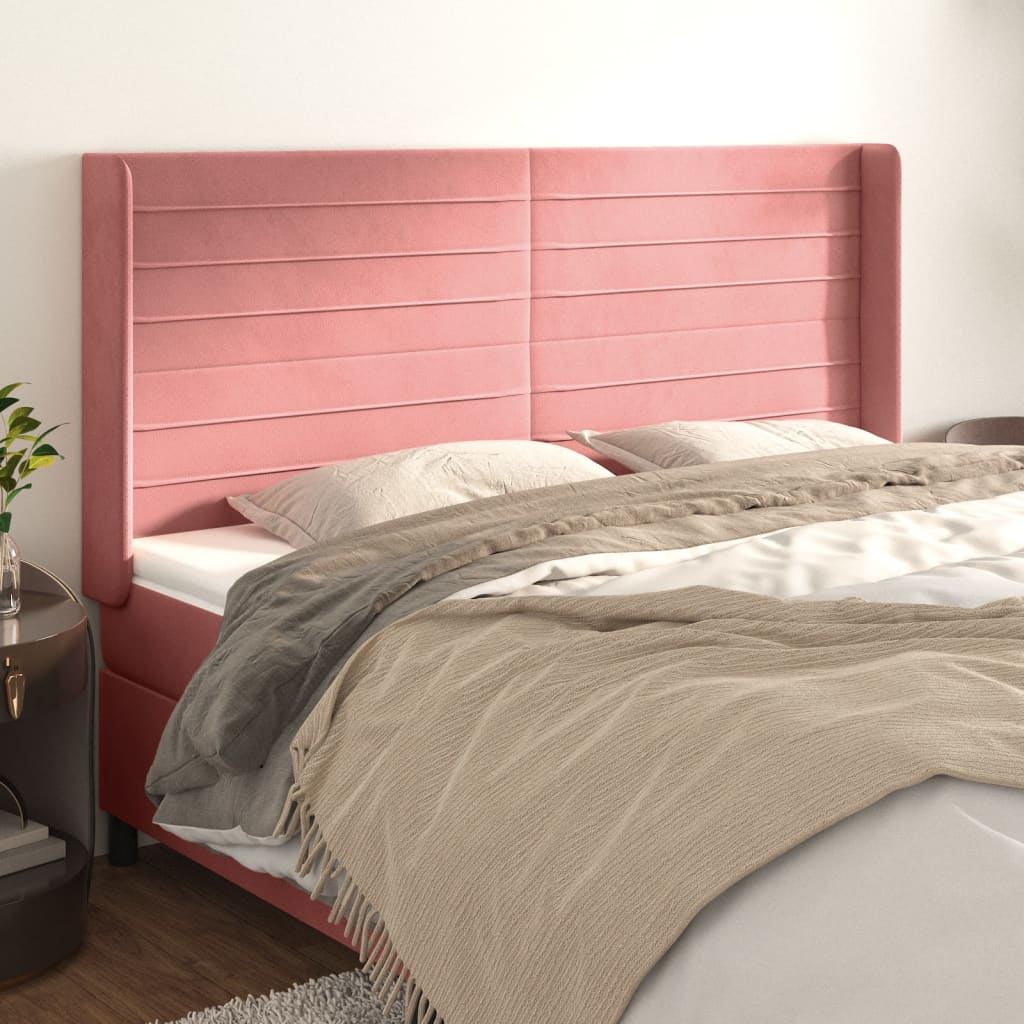 Cabeceira cama c/ abas veludo 163x16x118/128 cm rosa