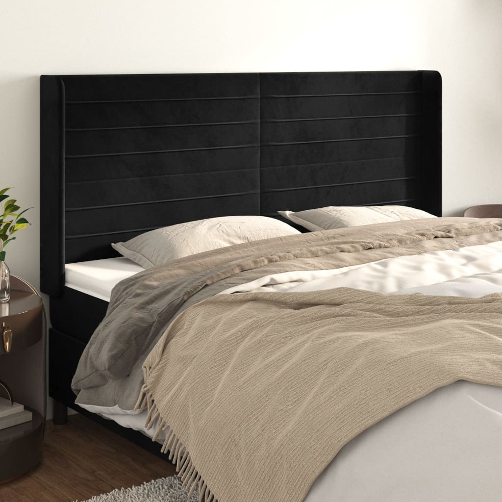 Cabeceira de cama c/ abas veludo 183x16x118/128 cm preto