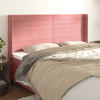 Cabeceira cama c/ abas veludo 183x16x118/128 cm rosa