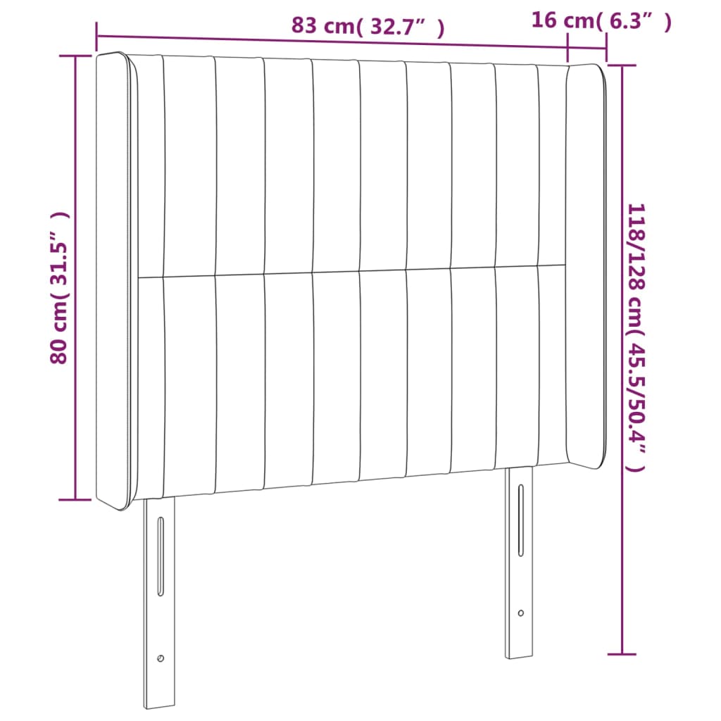 Cabeceira de cama c/ abas tecido 83x16x118/128cm cinzento-claro