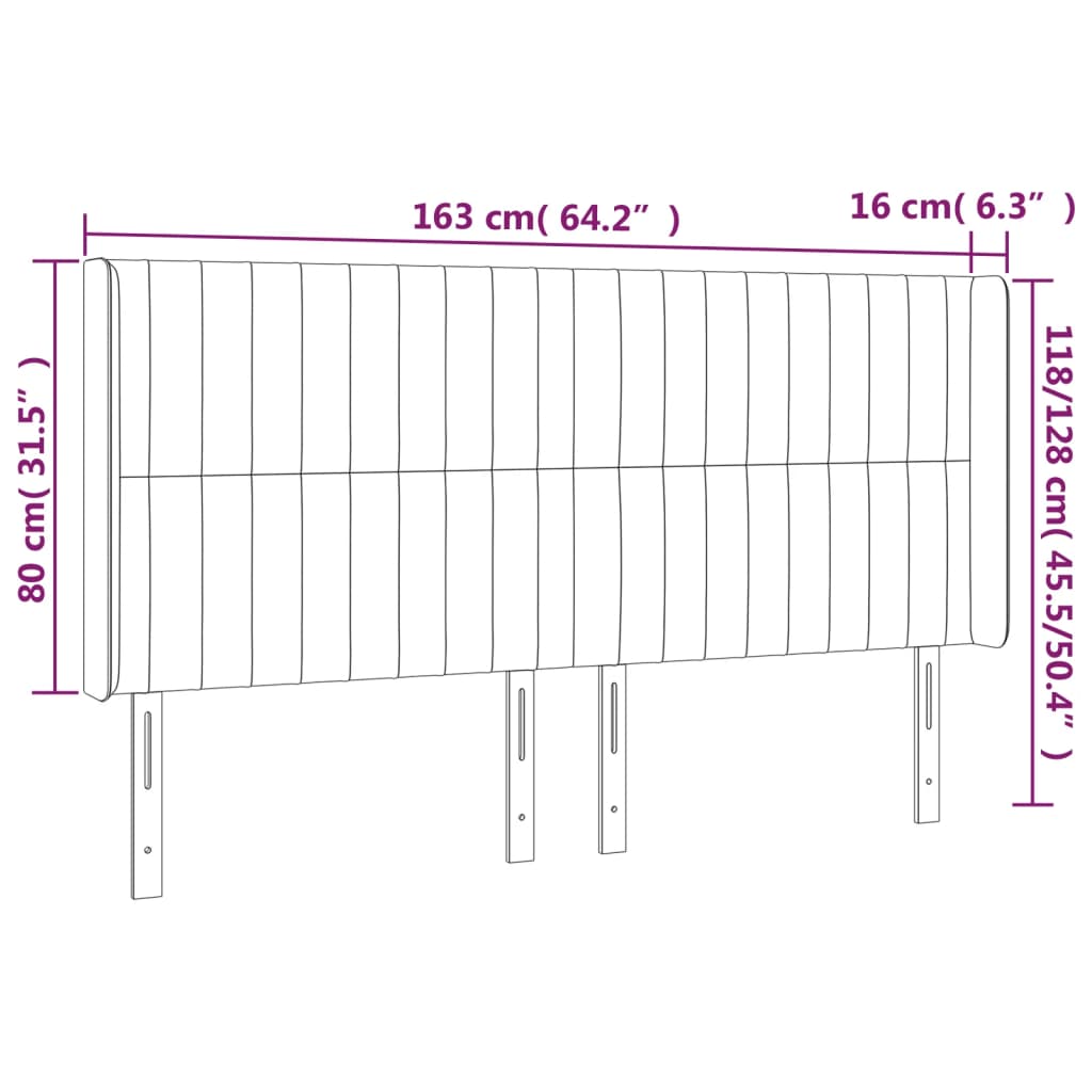 Cabeceira de cama c/ abas tecido 163x16x118/128 cm preto