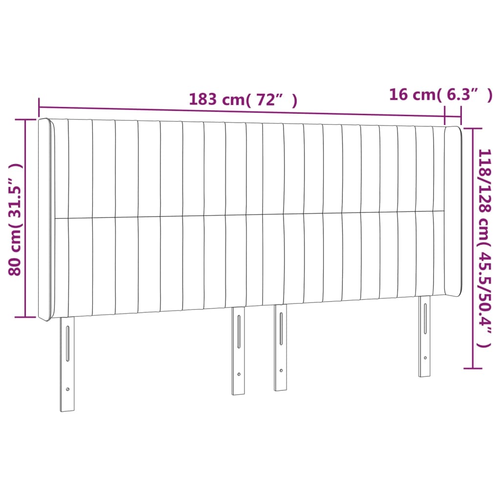 Cabeceira cama c/ abas tecido 183x16x118/128 cm cinzento-escuro