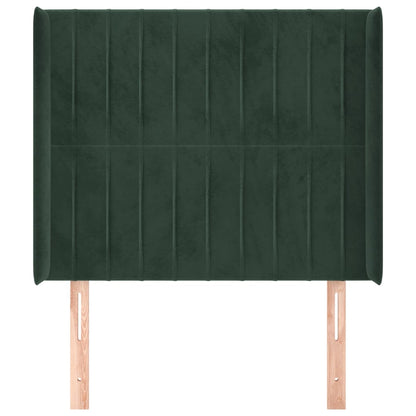 Cabeceira cama c/ abas veludo 93x16x118/128 cm verde-escuro