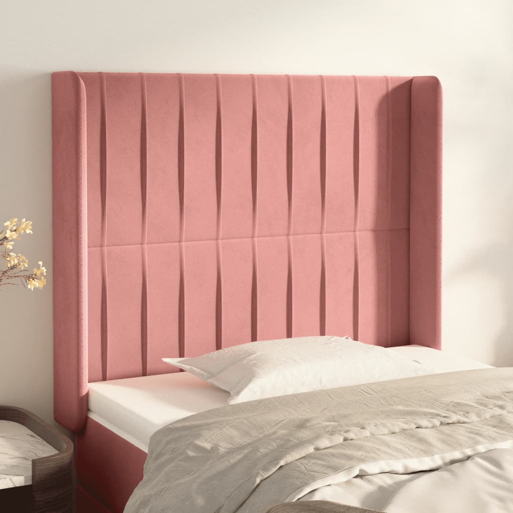 Cabeceira cama c/ abas veludo 103x16x118/128 cm rosa