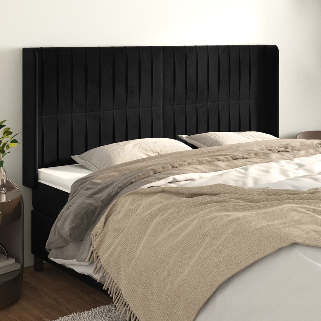 Cabeceira de cama c/ abas veludo 183x16x118/128 cm preto