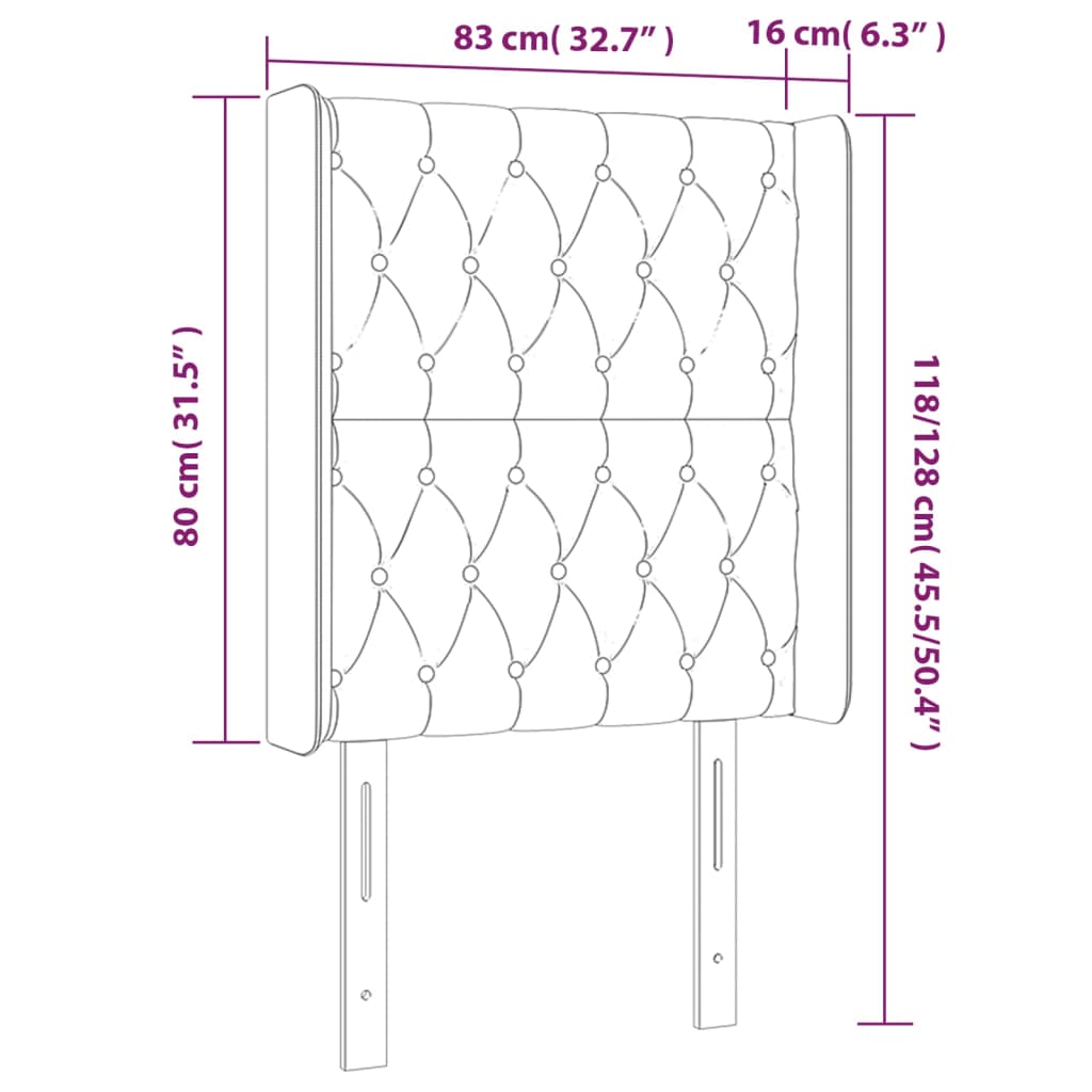 Cabeceira de cama c/ abas tecido 83x16x118/128cm cinzento-claro