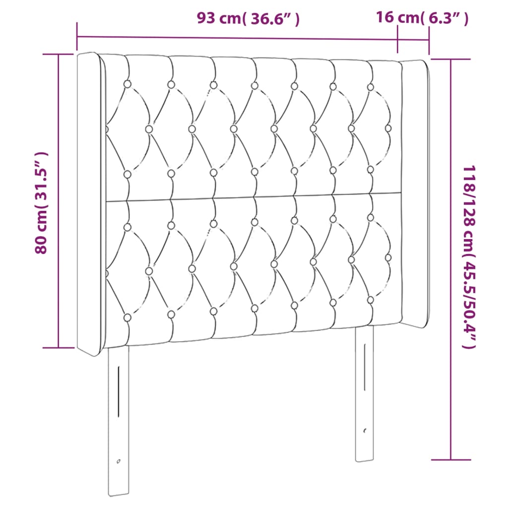 Cabeceira de cama c/ abas tecido 93x16x118/128cm cinzento-claro