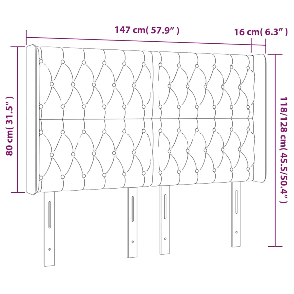 Cabeceira cama c/ abas tecido 147x16x118/128 cm cinzento-claro