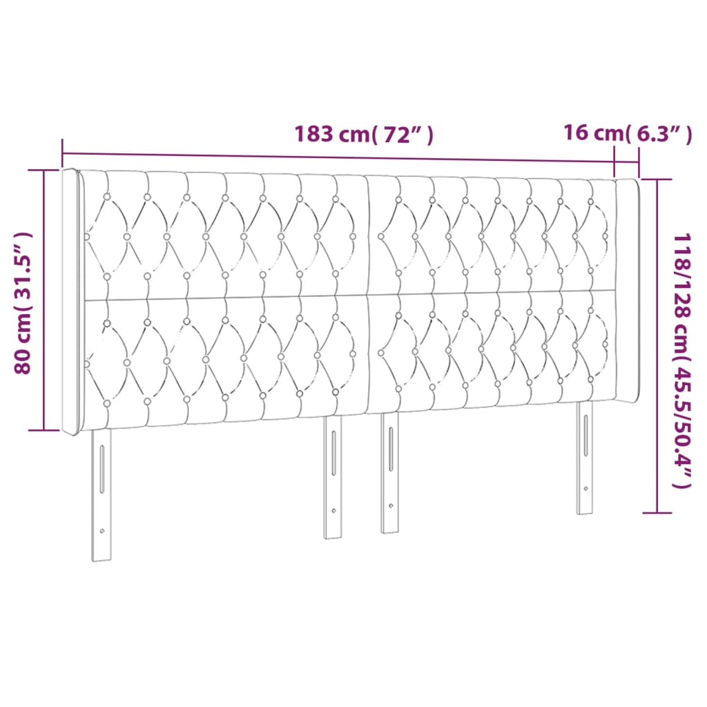 Cabeceira de cama c/ abas tecido 183x16x118/128 cm preto