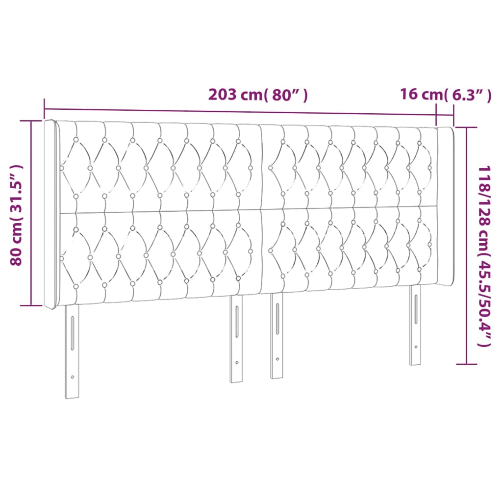 Cabeceira de cama c/ abas tecido 203x16x118/128 cm preto