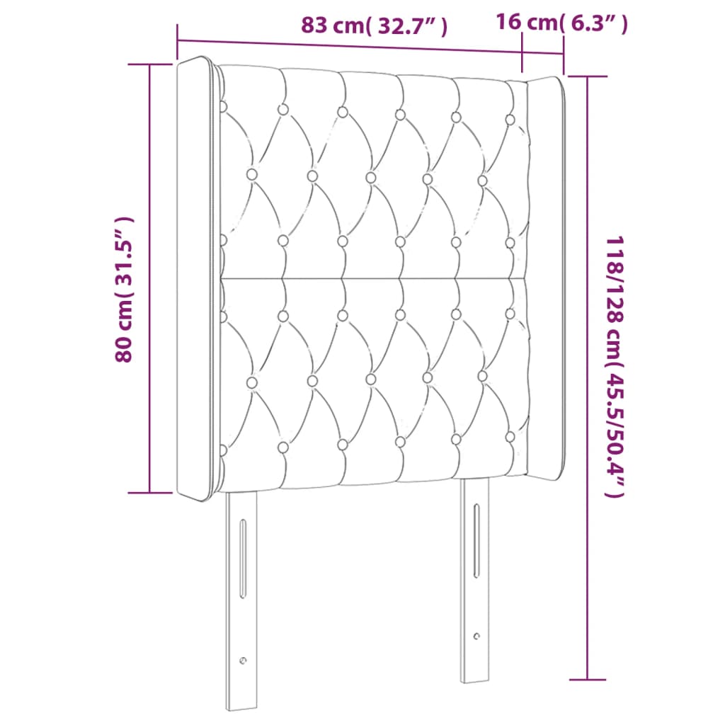 Cabeceira de cama c/ abas veludo 83x16x118/128cm cinzento-claro