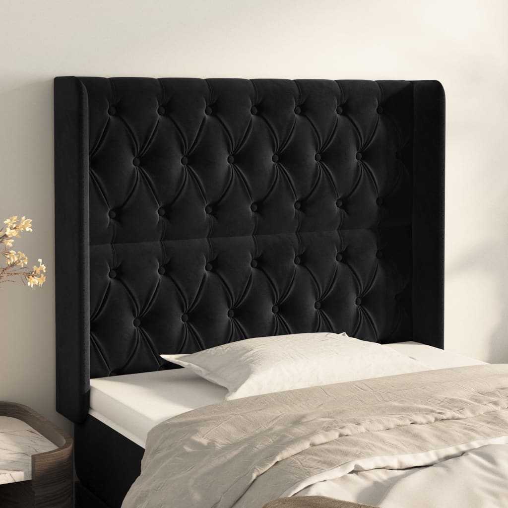 Cabeceira de cama c/ abas veludo 103x16x118/128 cm preto