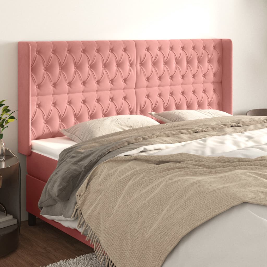 Cabeceira cama c/ abas veludo 203x16x118/128 cm rosa