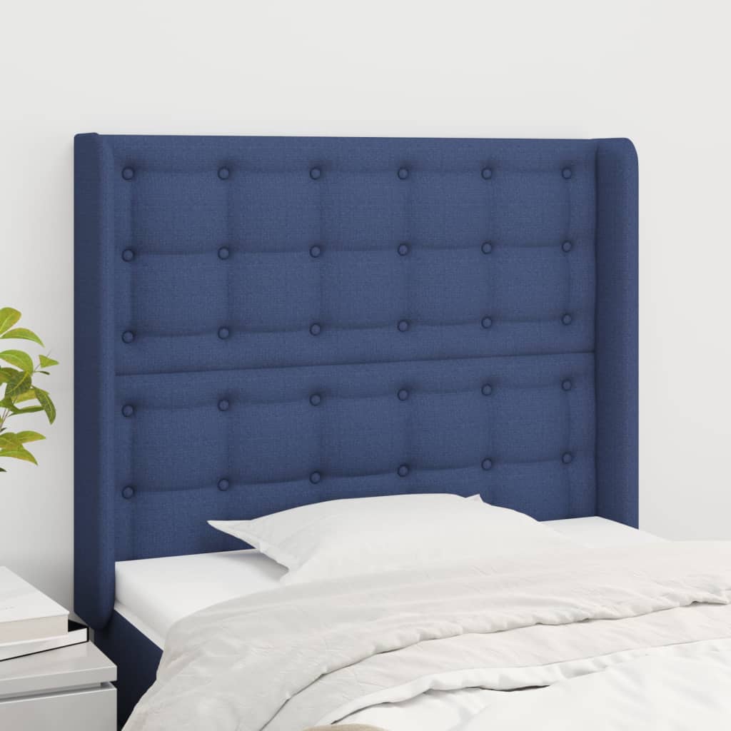 Cabeceira de cama c/ abas tecido 83x16x118/128 cm azul