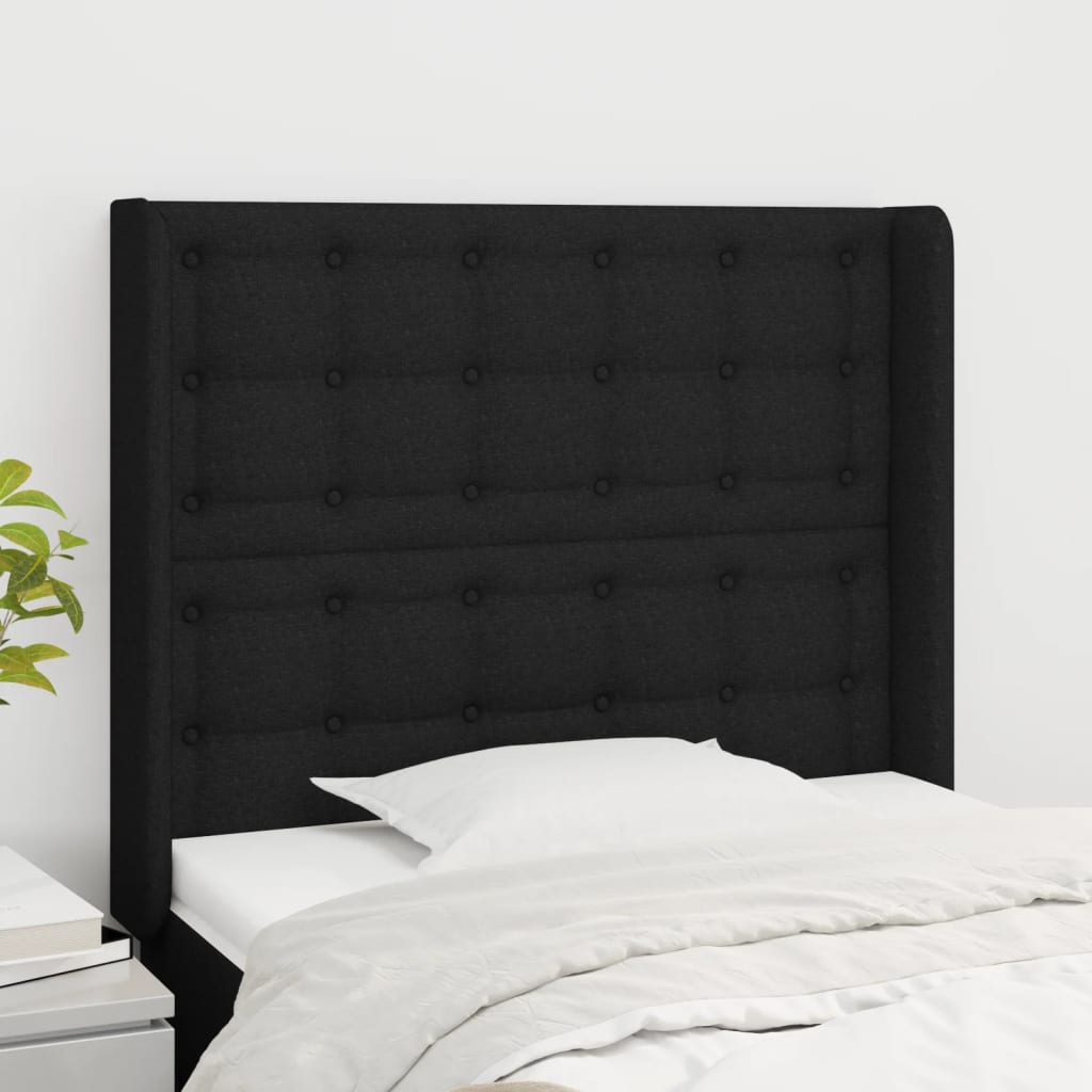 Cabeceira de cama c/ abas tecido 93x16x118/128 cm preto