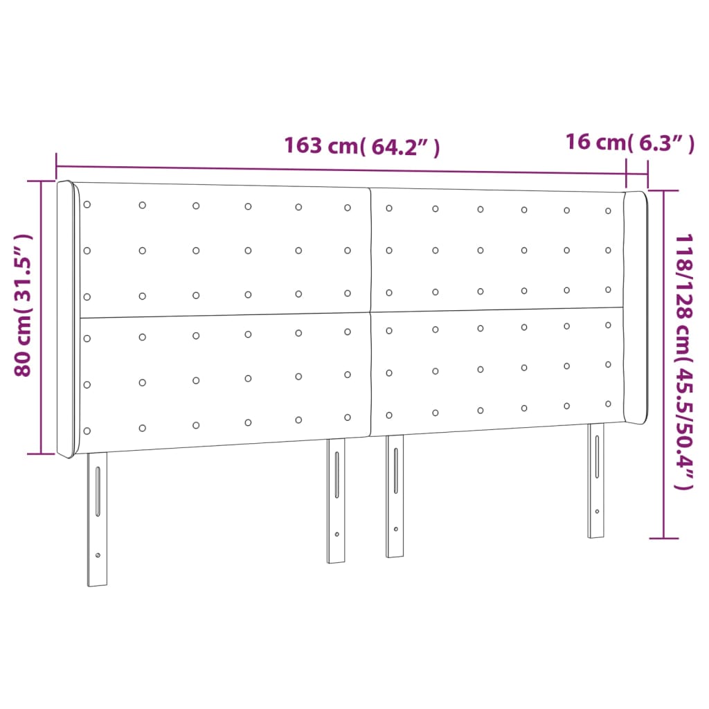 Cabeceira cama c/ abas tecido 163x16x118/128 cm cinzento-claro