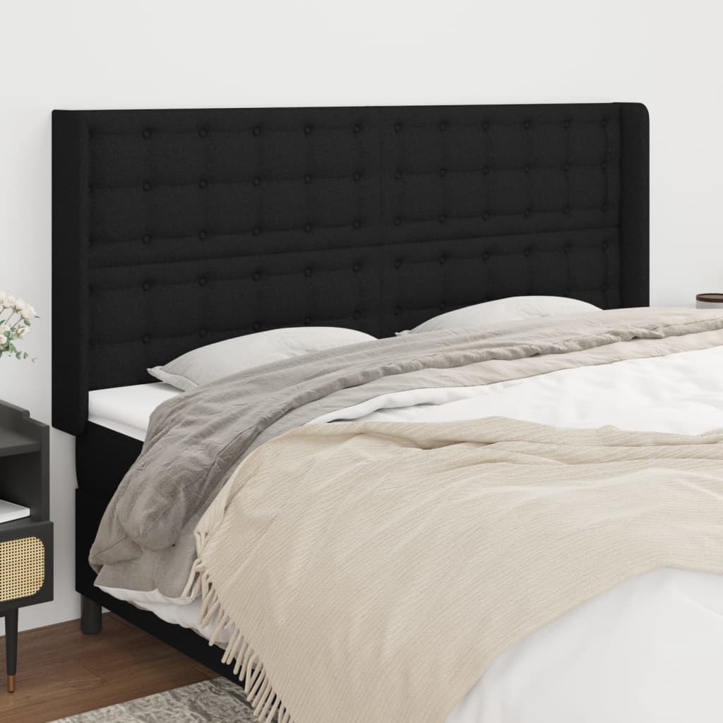 Cabeceira de cama c/ abas tecido 163x16x118/128 cm preto