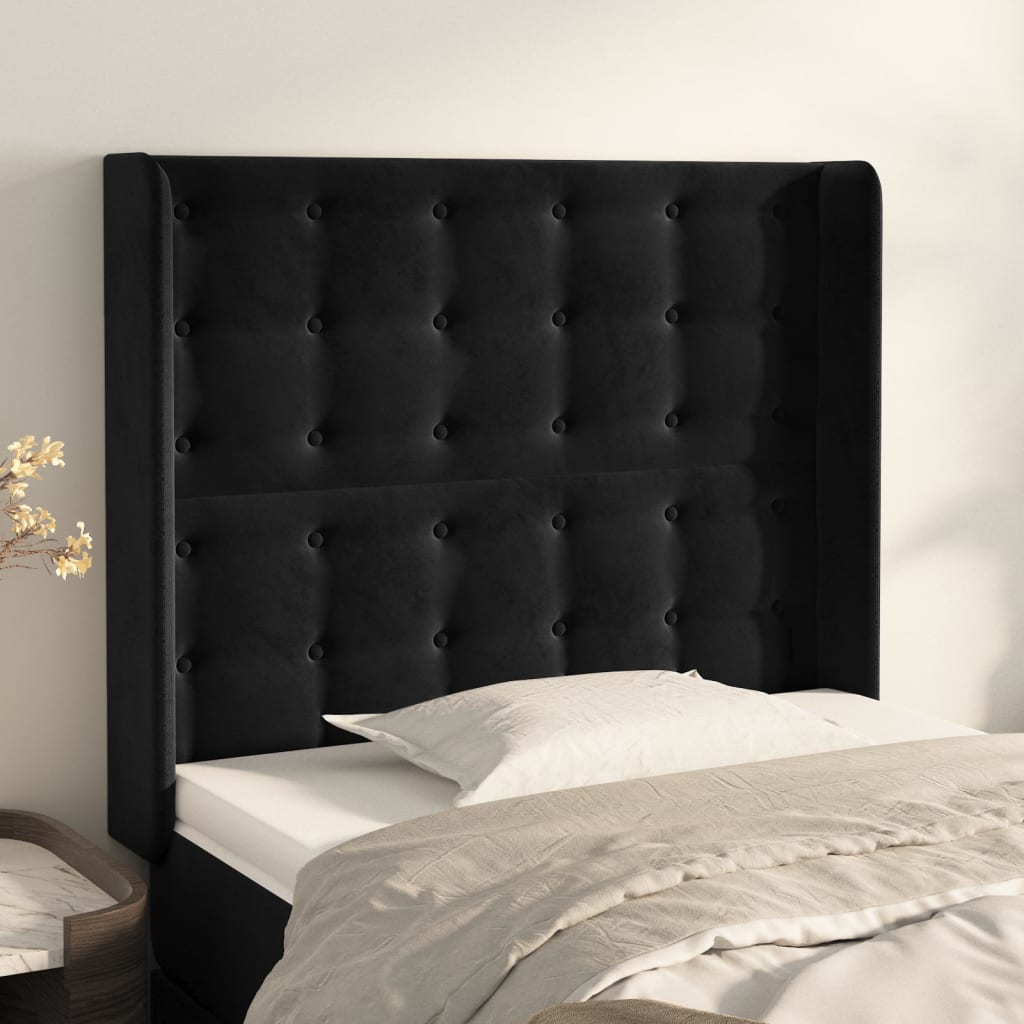 Cabeceira de cama c/ abas veludo 83x16x118/128 cm preto