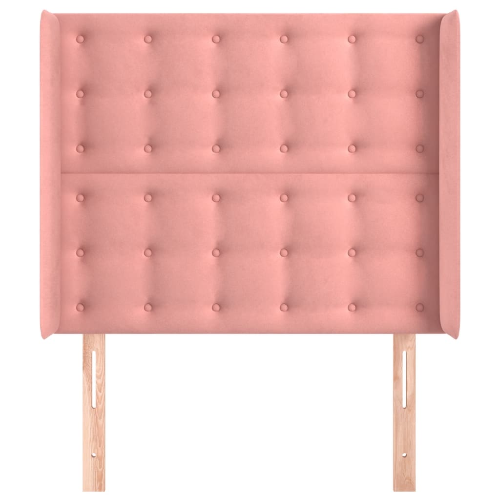 Cabeceira de cama c/ abas veludo 83x16x118/128 cm rosa