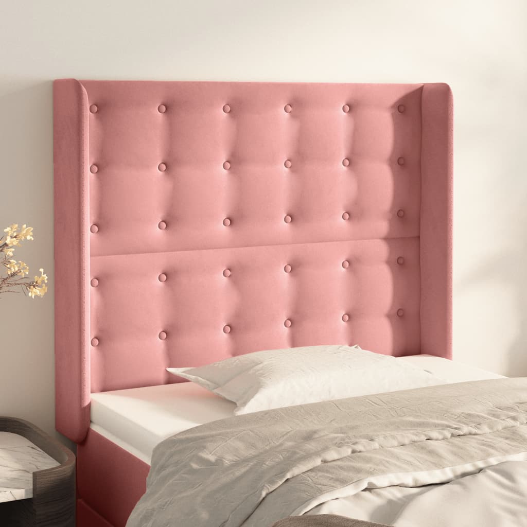 Cabeceira de cama c/ abas veludo 83x16x118/128 cm rosa